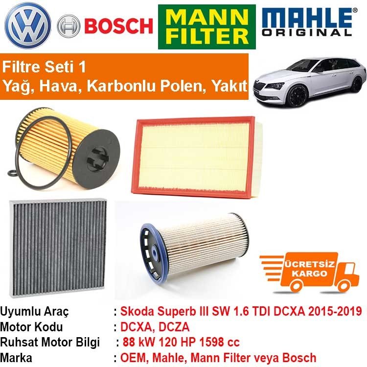 Skoda Superb III SW 1.6 TDI DCXA 2015 - Filtre Bakım Seti ORJNL