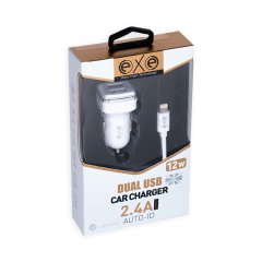 EXE 2.4A Çift USB Araç İçi Şarj Aleti Lightning Kablolu