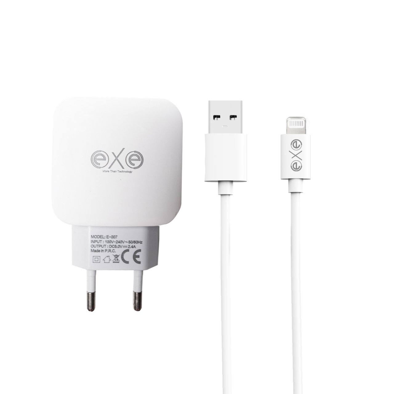 EXE 2.4A Çifrt USB Universal Şarj Aleti Lightning Kablolu