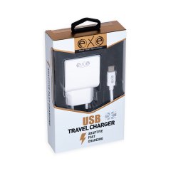 EXE  2.4A Çift USB Ünıversal Şarj Aleti Type-C Kablolu