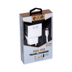 EXE 2.4A Çift USB Üniversal Şarj Aleti Lightning Kablolu