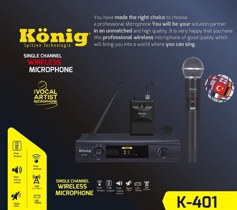 KÖNİG K-401 Yaka Tek Kanal UHF Telsiz Mikrofon