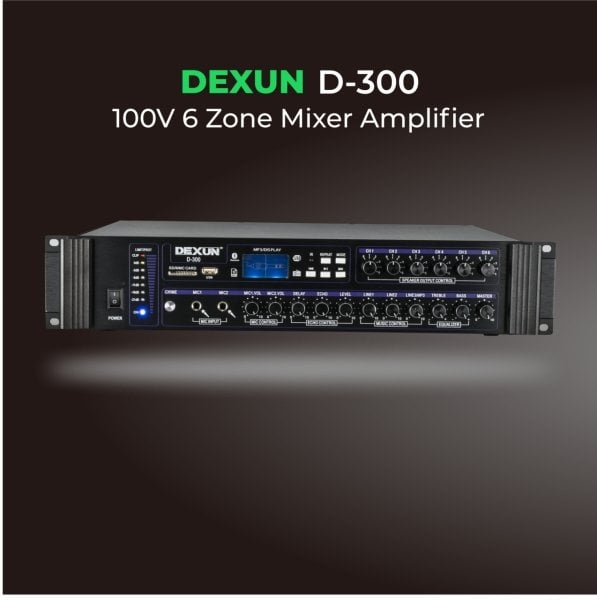 DEXUN D–300 6 ZONE 100 V MIXER AMPLIFIER