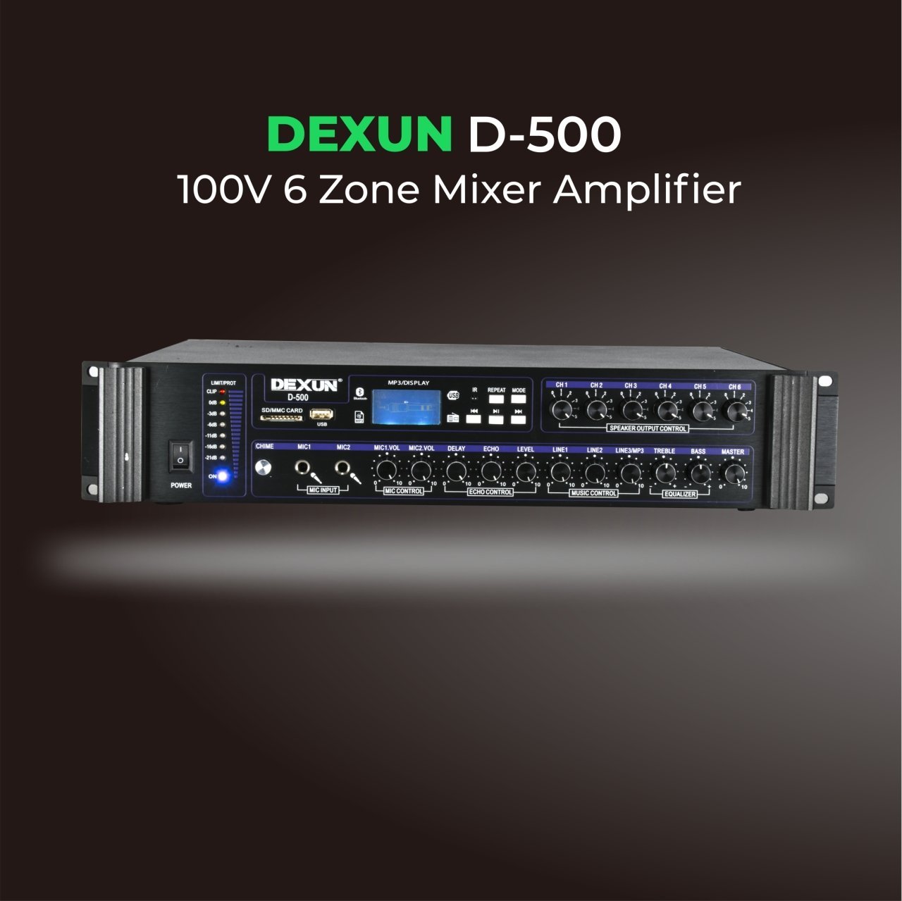 DEXUN D–500 6 ZONE 100 V MIXER AMPLIFIER