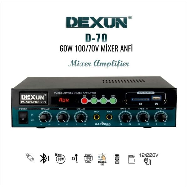 DEXUN D–70 MIXER AMPLIFIER 60W 100 VOLT MIXER AMPLIFIER