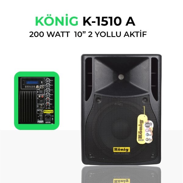 KÖNİG K–1510 A AKTİF KABİN HOPARLÖR 200 Watt 25CM 2 YOLLU AKTİF KABİN HOPARLÖR