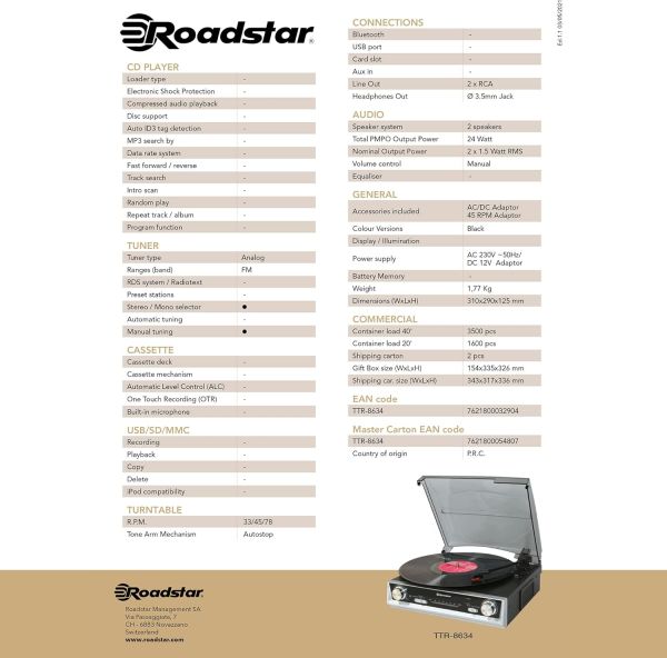 Roadstar TTR-8634  Pikap FM