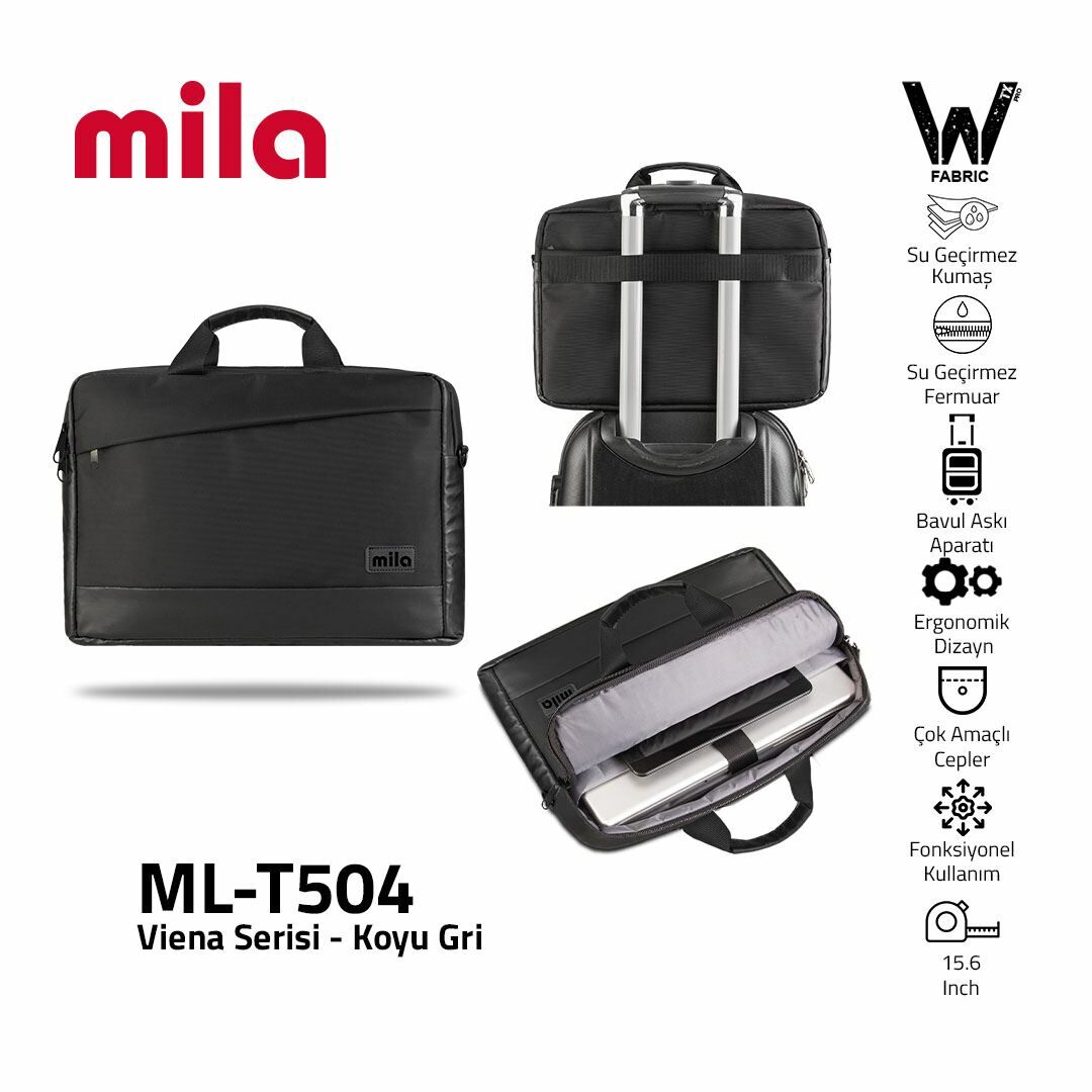 Mila ML-T504 Viena Serisi 15.6'' Su Geçirmez Kumaş Laptop Notebook Taşıma