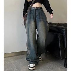 Siyah Y2K Draw Temalı Jeans Pantolo