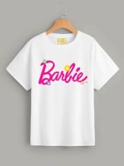 Beyaz Unisex Barbie Bakılı T-shirt