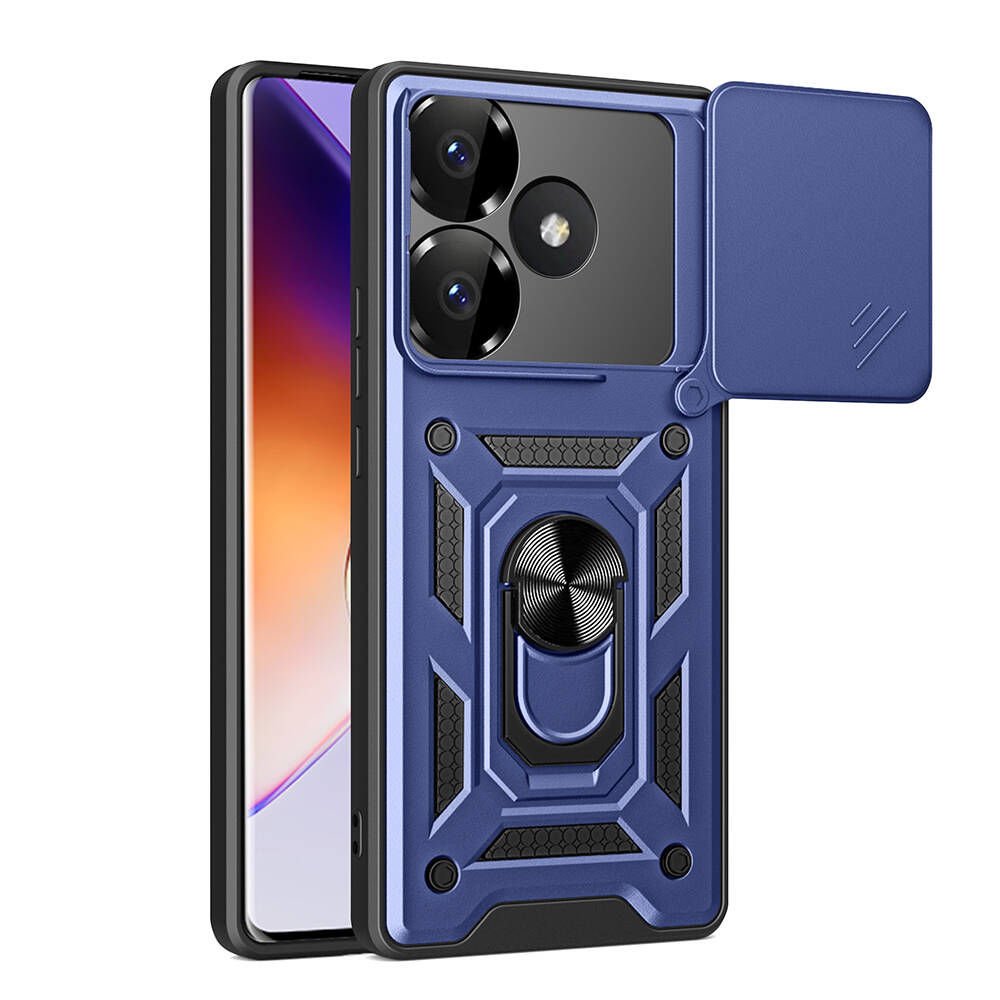 Xiaomi Poco F6 Kılıf Magnetik Standlı Kamera Korumalı Sürgülü Vega Kapak Mavi