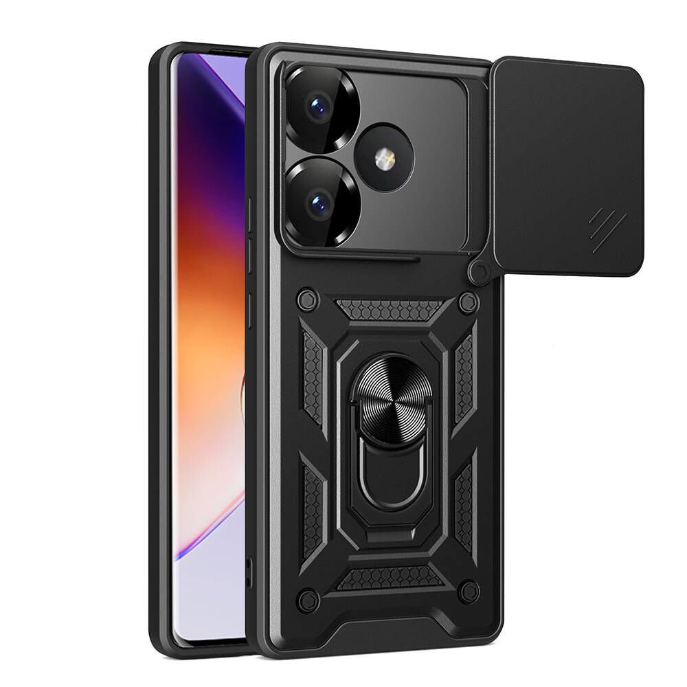 Xiaomi Poco F6 Kılıf Magnetik Standlı Kamera Korumalı Sürgülü Vega Kapak Siyah