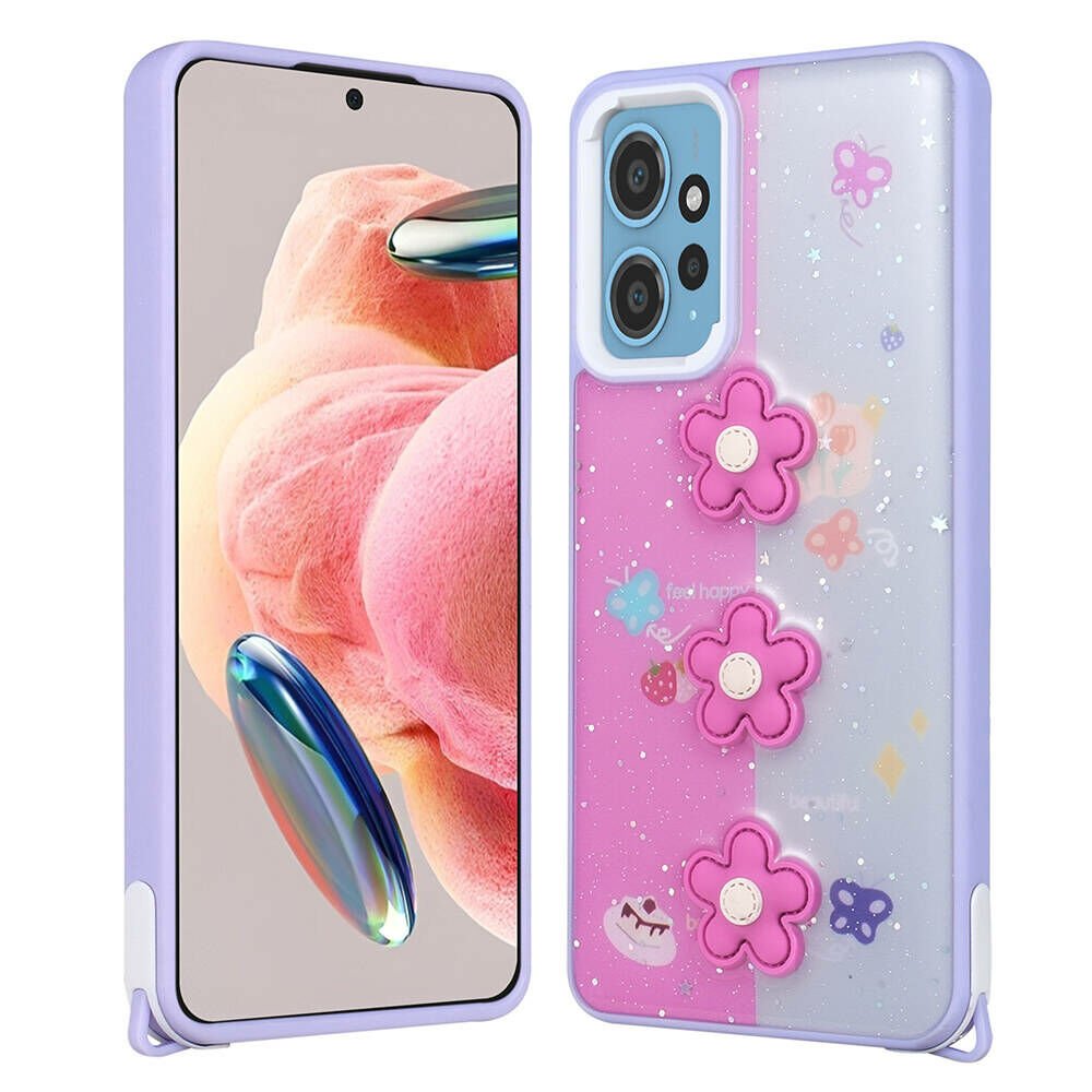 Xiaomi Redmi 12 4G Kılıf Parlayan Simli Kabartma Figürlü Cevze Kapak