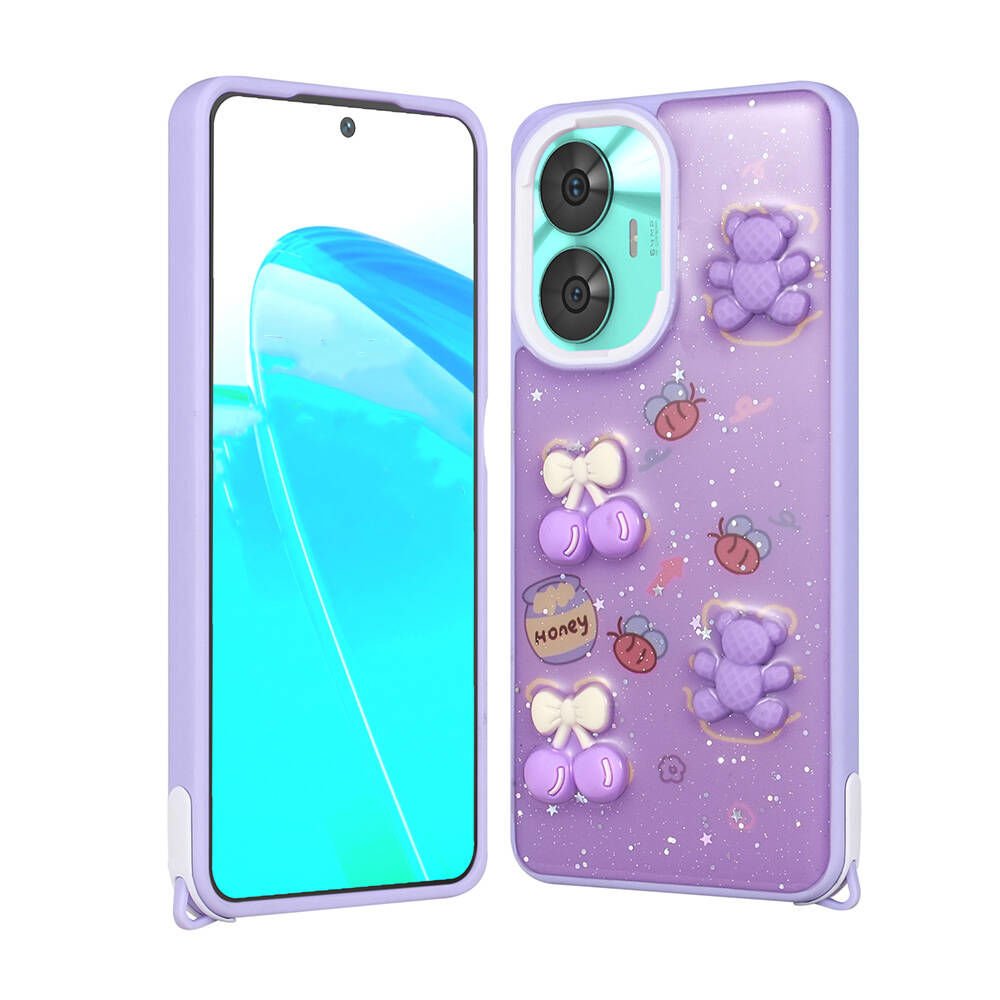 Realme C55 4G Kılıf Parlayan Simli Kabartma Figürlü Cevze Kapak