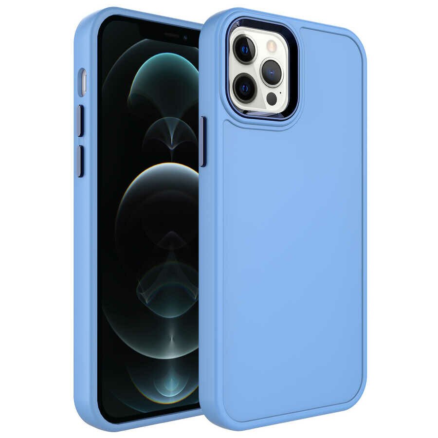 iPhone 13 Pro Max Kılıf Metal Çerçeve ve Buton Tasarımlı Sert Botox Kapak