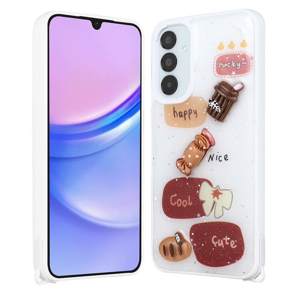 Samsung Galaxy A25 Kılıf Parlayan Simli Kabartma Figürlü Cevze Kapak