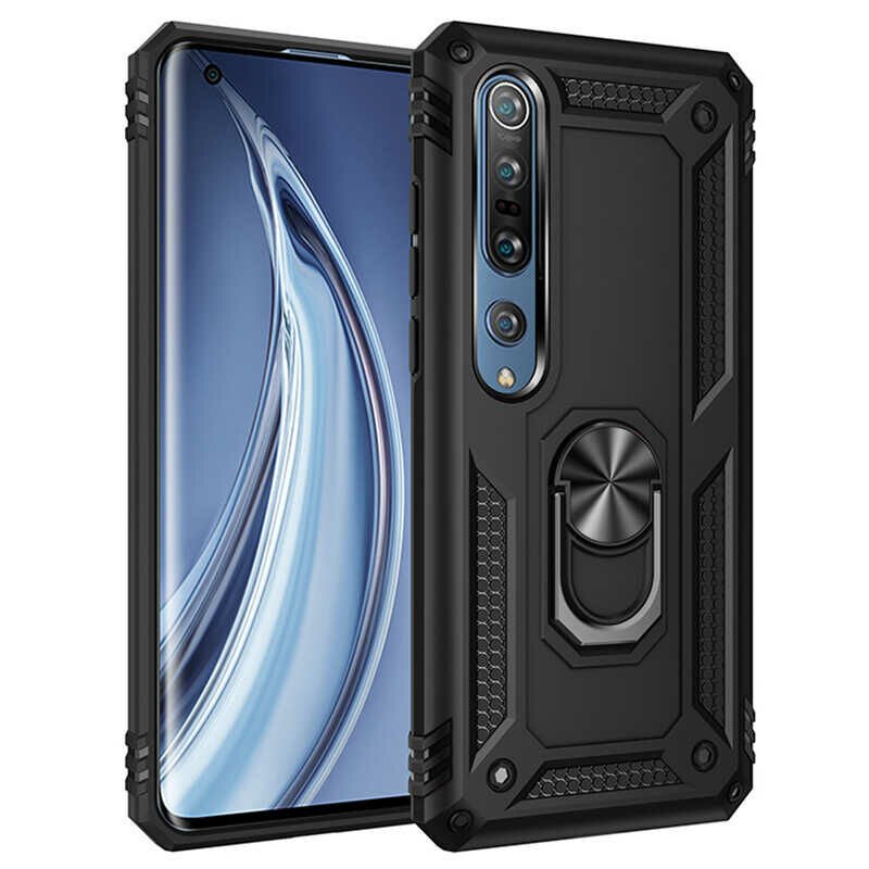 Xiaomi Mi Note 10 Lite Kılıf Vega Tank Sert Yüzüklü Standlı Zırh Koruma Kapak Siyah