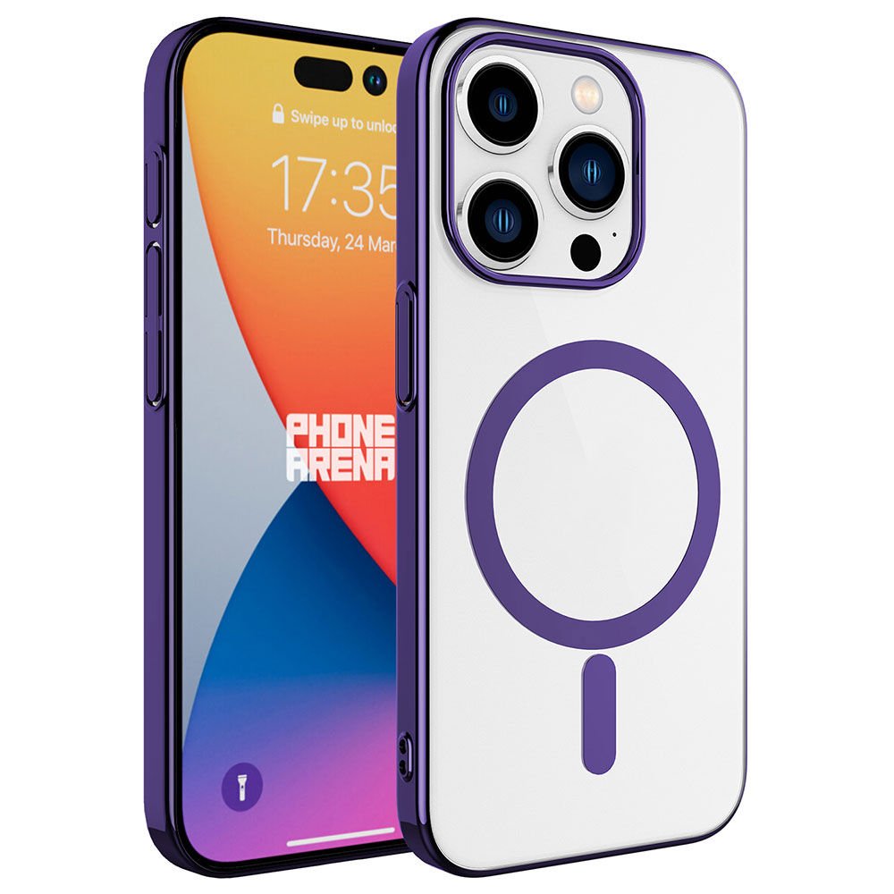 iPhone 15 Pro Max Kılıf Wireless Şarj Özellikli Pixel Magsafe Kapak Kılıf Derin Mor