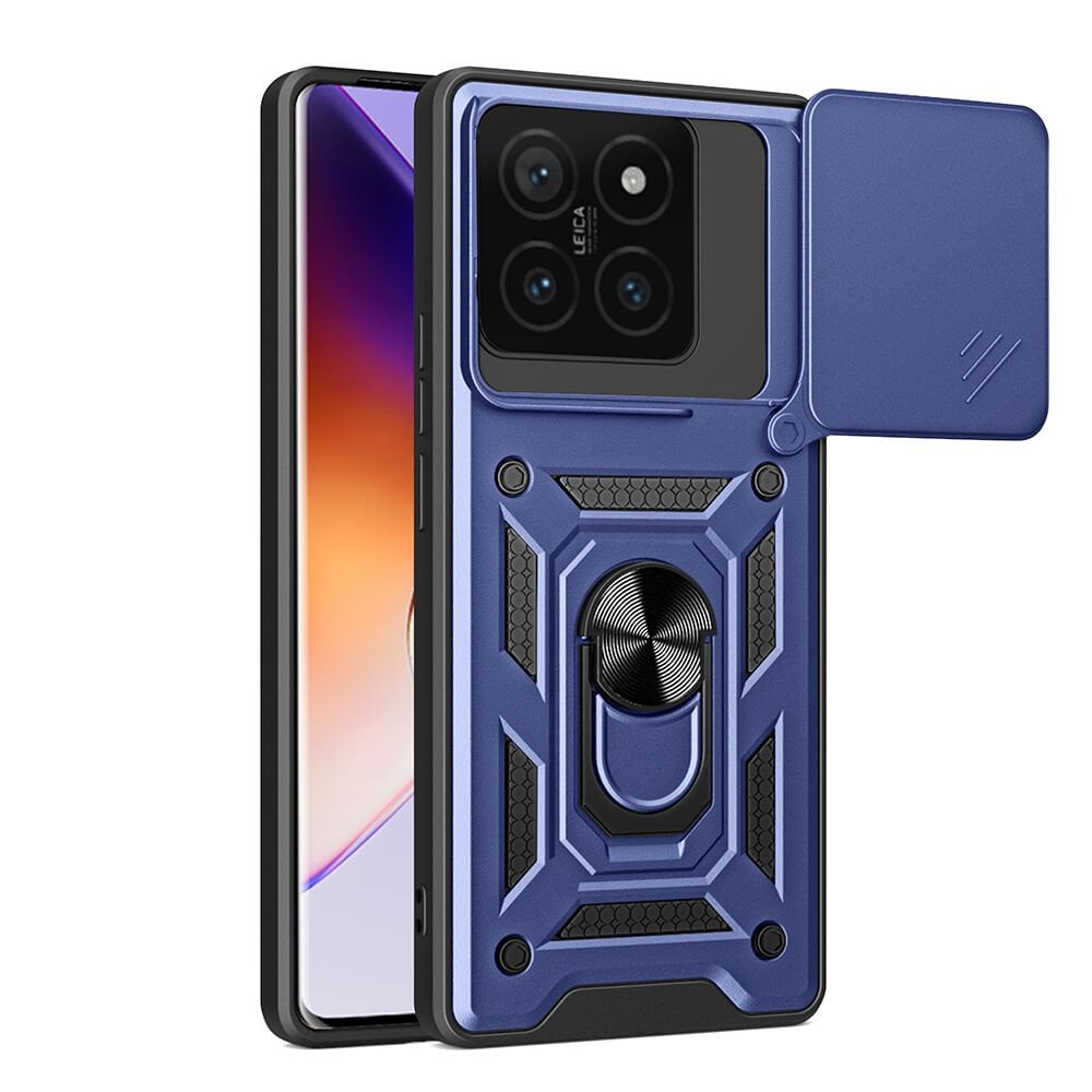 Xiaomi 14T Kılıf Magnetik Standlı Kamera Korumalı Sürgülü Vega Kapak Mavi