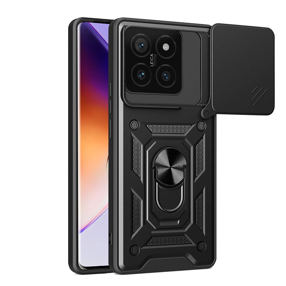 Xiaomi 14T Kılıf Magnetik Standlı Kamera Korumalı Sürgülü Vega Kapak Siyah