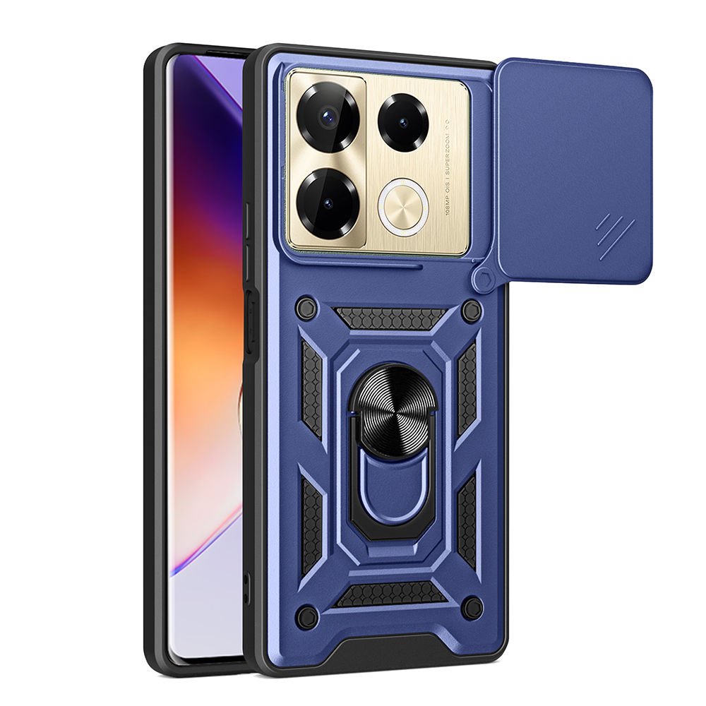 İnfinix Note 40 Pro Kılıf Magnetik Standlı Kamera Korumalı Sürgülü Vega Kapak Mavi