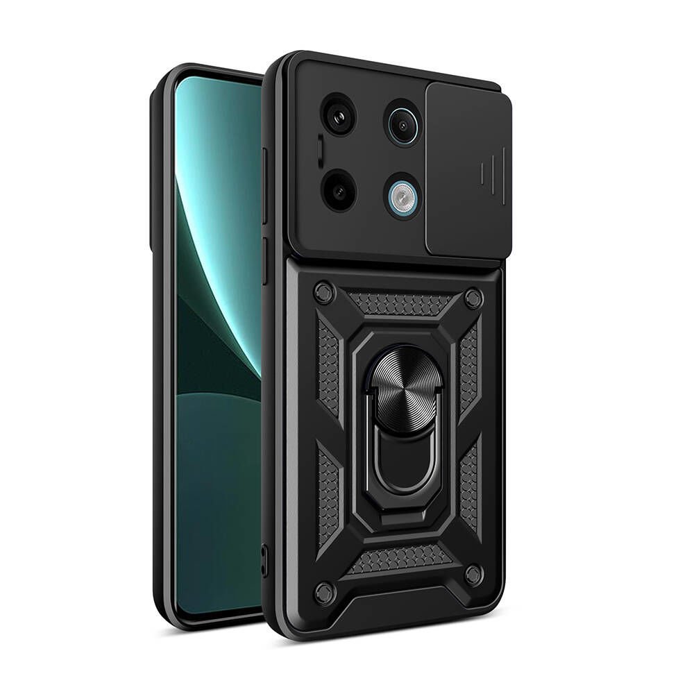 Xiaomi Redmi Note 13 Pro 5G Tank Kılıf Magnetik Standlı Kamera Korumalı Sürgülü Vega Kapak Siyah