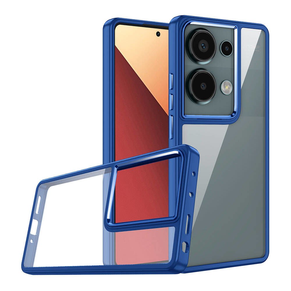 Xiaomi Redmi Note 13 Pro 4G Kılıf Kamera Çıkıntılı Arkası Şeffaf Köşeleri Parlak Renkli Işlemeli Flora Kapak Mavi
