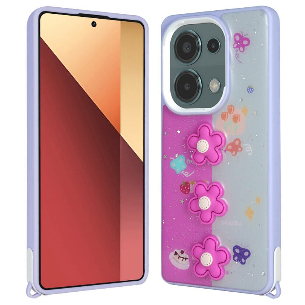 Xiaomi Redmi Note 13 Pro 4G Kılıf Parlayan Simli Kabartma Figürlü Cevze Kapak