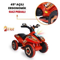 Uj Toys Müzikli ve Led Işıklı Akülü Atv 6V Safari-Kırmızı