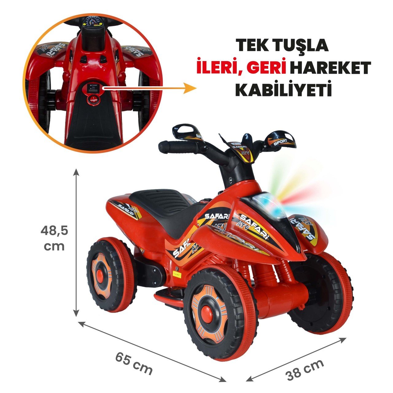 Uj Toys Müzikli ve Led Işıklı Akülü Atv 6V Safari-Kırmızı