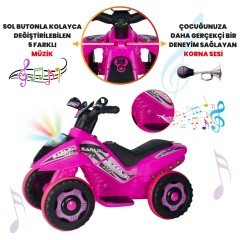 Uj Toys Müzikli ve Led Işıklı Akülü Atv 6V Safari-Pembe