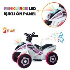 Uj Toys Müzikli ve Led Işıklı Akülü Atv 6V Safari-Beyaz Prenses