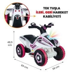 Uj Toys Müzikli ve Led Işıklı Akülü Atv 6V Safari-Beyaz Prenses