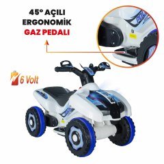 Uj Toys Müzikli ve Led Işıklı Akülü Atv 6V Ranger-Beyaz Polis