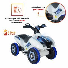 Uj Toys Müzikli ve Led Işıklı Akülü Atv 6V Ranger-Beyaz Polis