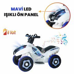 Uj Toys Müzikli ve Led Işıklı Akülü Atv 6V Ranger-Beyaz Polis