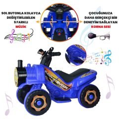 Uj Toys Müzikli ve Led Işıklı Akülü Atv 6V Buddy-Mavi