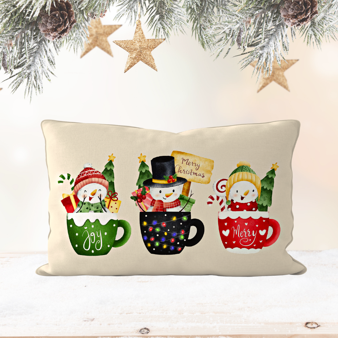 Yılbaşı Sevimli Kupalar Çift Tarafı Desenli 30x50 cm Kırlent Kılıfı