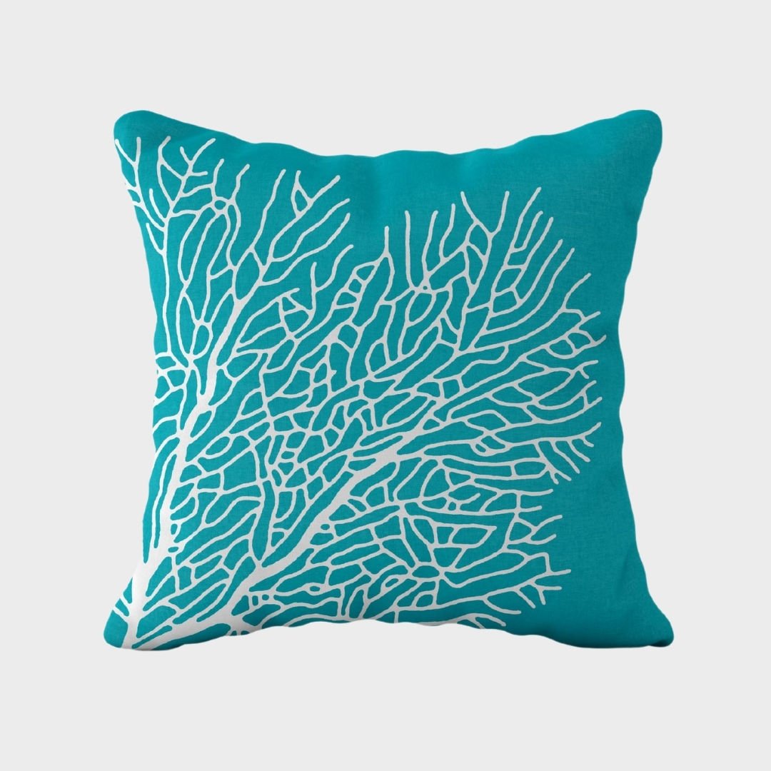 Marin Mercan Turkuaz Çift Tarafı Desenli Kırlent Kılıfı 43x43 cm