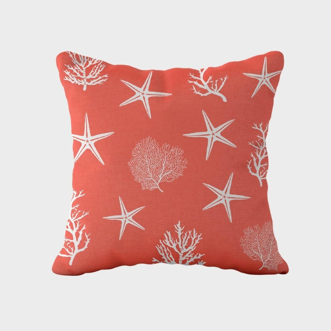 Marin Deniz Yıldızı Mercan Coral Çift Tarafı Desenli Kırlent Kılıfı 43x43 cm