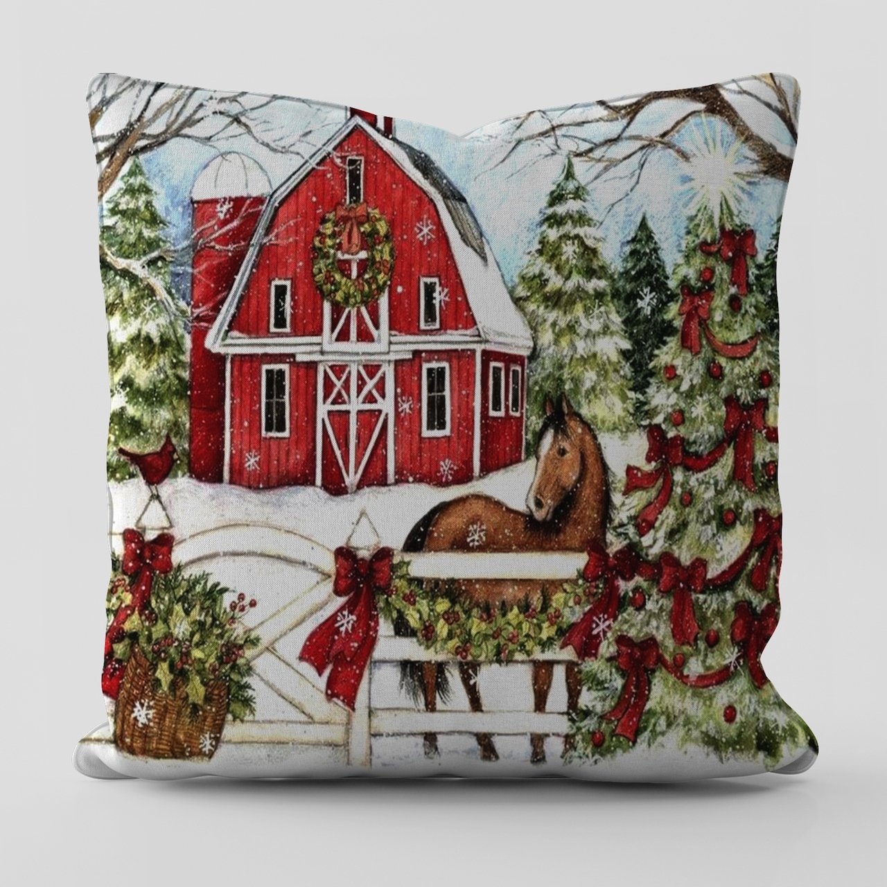 Yılbaşı Christmas Temalı Vintage Vinter Farm Kırlent Kılıfı