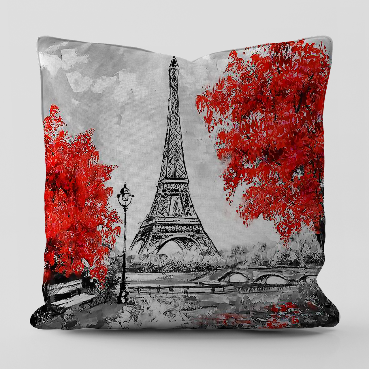 Sevgililer Günü Valentine's Day Dark Red Paris Temalı Kırlent Kılıfı