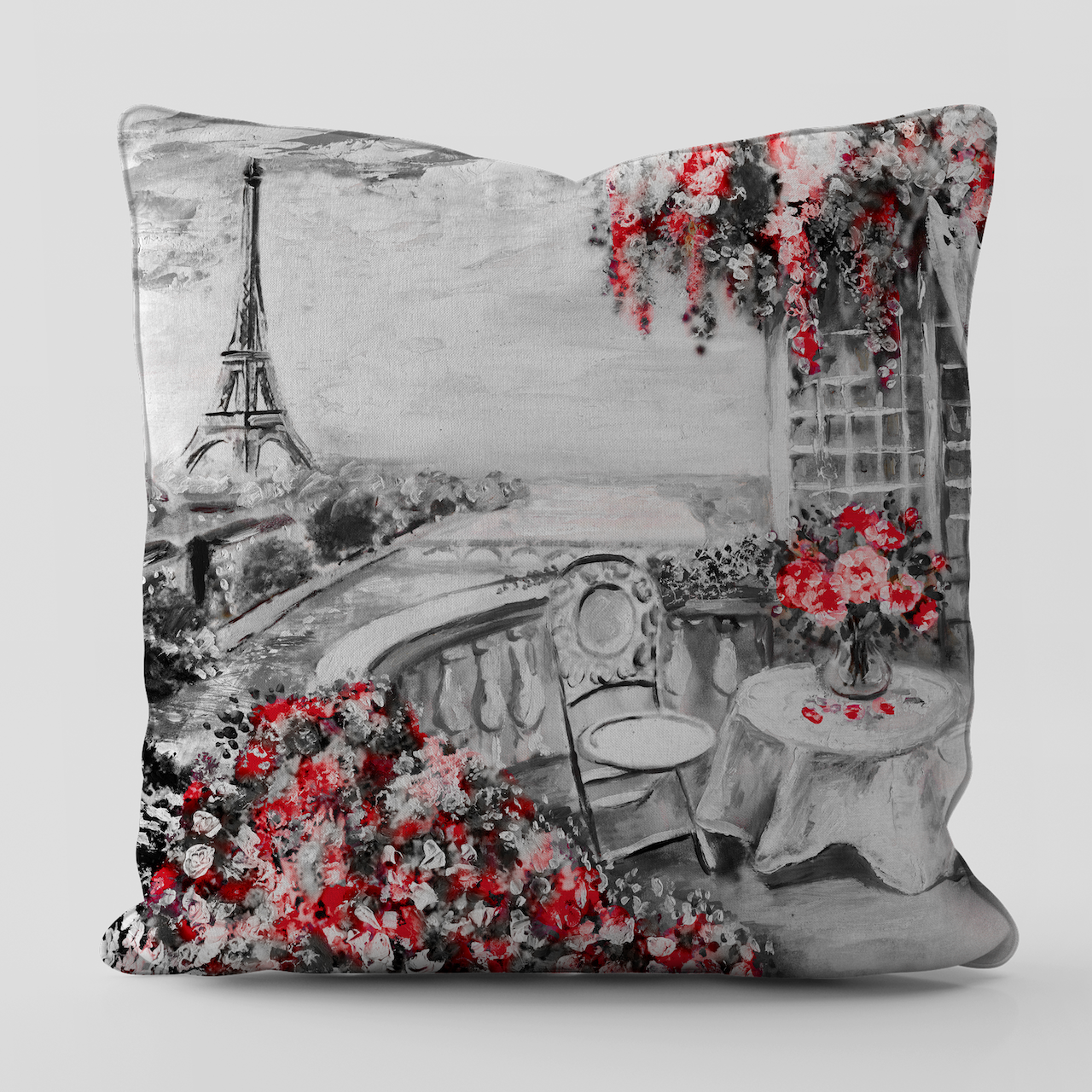 Sevgililer Günü Valentine's Day Dark Red Paris Temalı Kırlent Kılıfı