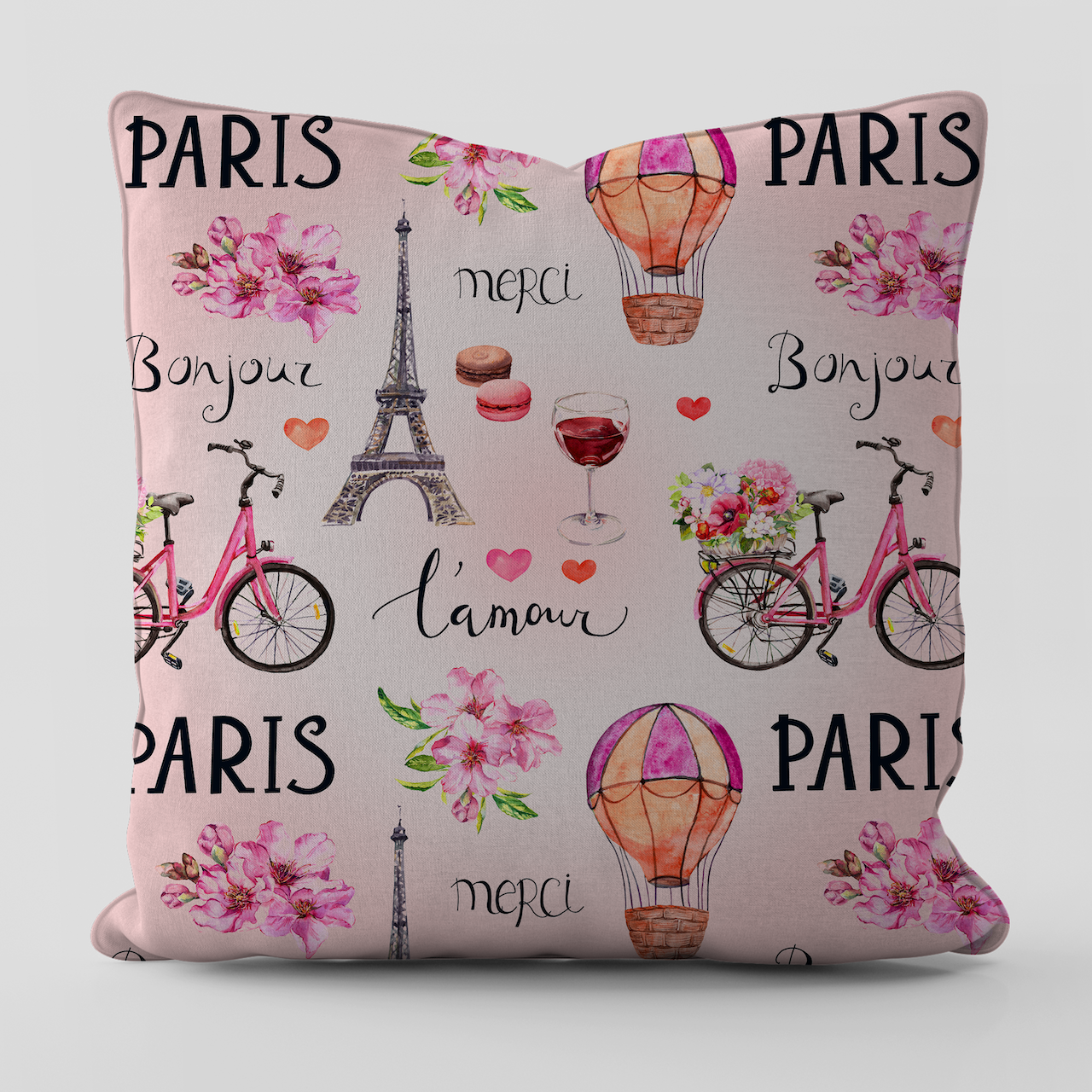 Sevgililer Günü Valentine's Day Temalı Pink Paris Love Kırlent Kılıfı