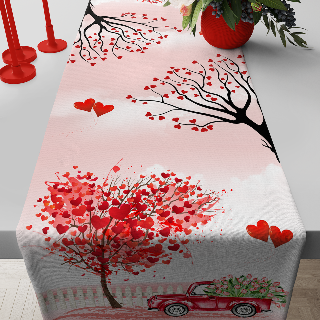 Sevgililer Günü Valentine's Day Temalı Pink Love Runner