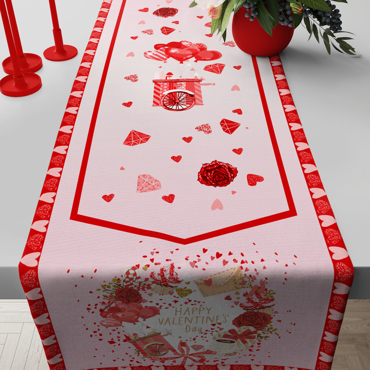 Sevgililer Günü Valentine's Day Temalı Pink Love Runner