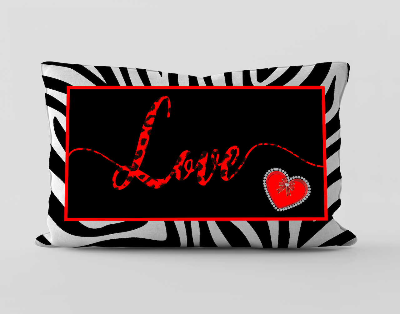 Kırmızı Leopar & Zebra Siyah 30 x 50 cm Kırlent Kılıfı