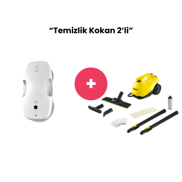 ''Temizlik Kokan 2'li'' Paketi (Karcher SC3 Buharlı Temizlik Makinesi + HUTT Cam Temizleme Robotu)