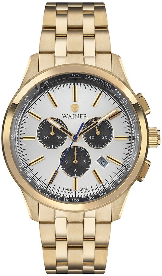 Wainer WA.12320-A Quartz Çelik Sarı Metal Kordonlu Kronolu 44 mm Erkek Kol Saati
