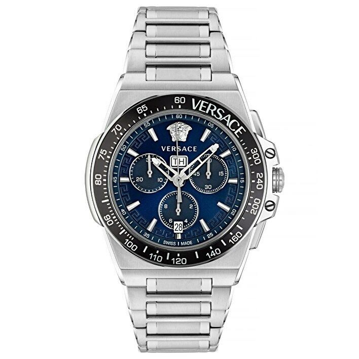 Versace VRSCVE7H00423 Swiss Made Quartz Çelik Gri Lacivert Kadran Safir Cam 45 mm Erkek Kol Saati